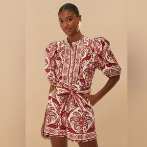 FARM RIO Off-White Tropical Cameo Organic Cotton Romper